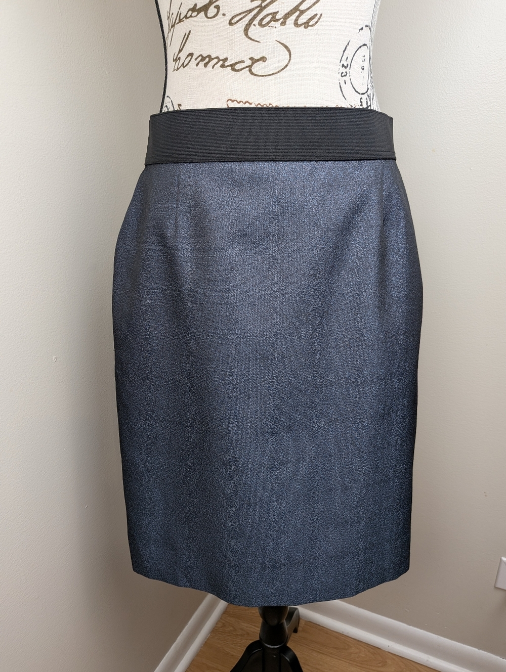 Ann Taylor Loft Blue Metallic Waist Stretch Pencil Skirt Size 6 Cocktail Office